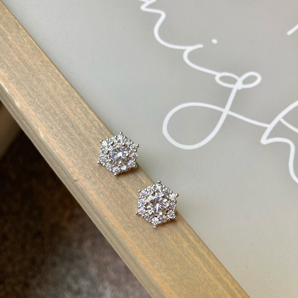 Stunning Round Hexagon Simulated Diamond Earrings - Picture 2 of 8